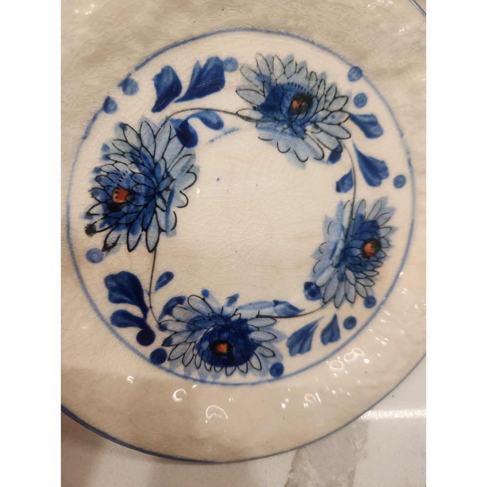 Vintage Blue Flower Hand Painted In Japan Soup Cereal Rice Bowl And Under Plate - Picture 9 of 14
